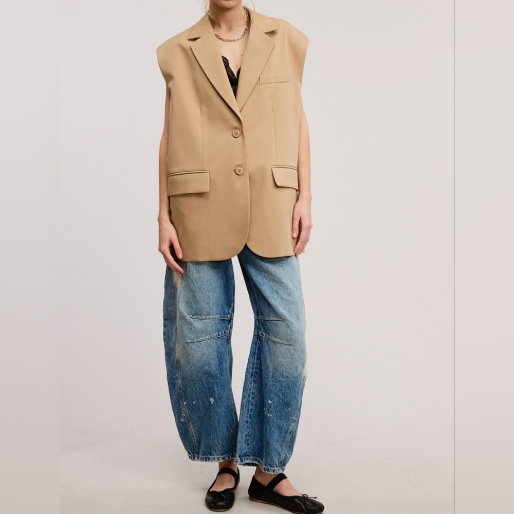 #611 🛑48 S/M Or M/L STYLISH SLEEVELESS Structured Oversized Blazer Vest - Picture 5 of 10